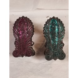2 antique candle holders, colored, size: 5 x 3,5 cm. (2x)