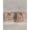 Old cardboard/cotton ornaments with sugar, 2 cradles with girls, size: 4 x 4 x 2,5 cm. (2x)