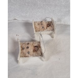 Old cardboard/cotton ornaments with sugar, 2 cradles with girls, size: 4 x 4 x 2,5 cm. (2x)