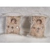 Old cardboard/cotton ornaments with sugar, 2 cradles with girls, size: 4 x 4 x 2,5 cm. (2x)