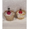 Antique glass ornaments, flower basket, h: 5 - 6 cm (2x).