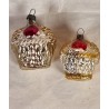 Antique glass ornaments, flower basket, h: 5 - 6 cm (2x).