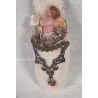 Antique cotton ornament, slipper with wax angel, h: 9 cm.