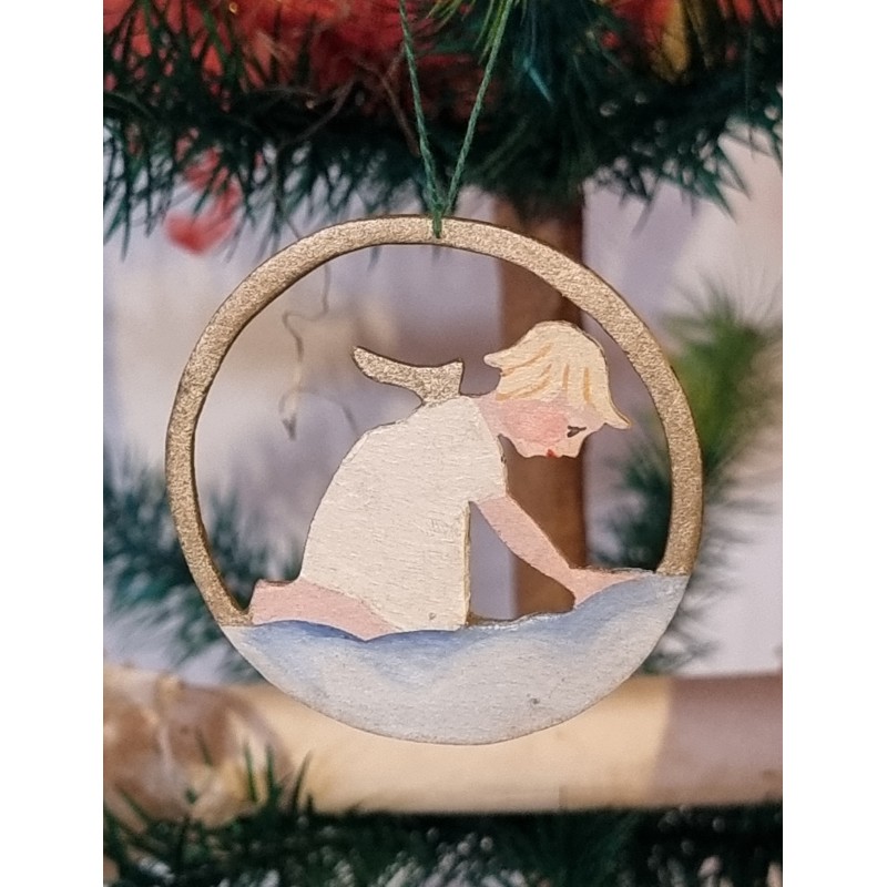 Old cardboard/tree ornament, angel in the sky, h: 6,5 cm.