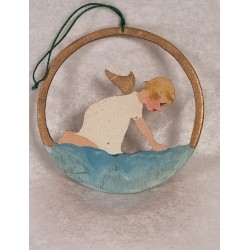 Old cardboard/tree ornament, angel in the sky, h: 6,5 cm.