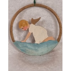 Old cardboard/tree ornament, angel in the sky, h: 6,5 cm.