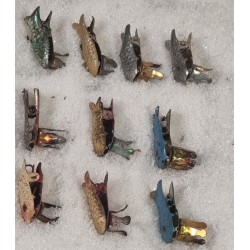 10 antique candle holders, colored fish, size: 4 x 2,5 cm.