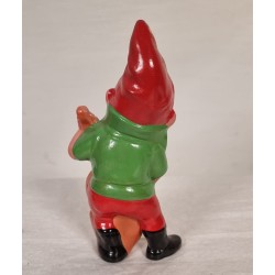Gammel keramik nisse med glasøjne og kontrabas, h: 23 cm.