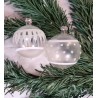 Box of old glass ornaments, unsilvered ornaments with "snow", h: 5 cm.