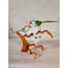 Old Lauscha display with glass flower and exotic birds, h: 9,5 cm.