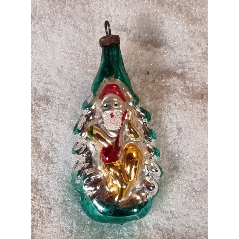 Gammelt glaspynt, julemand og træ, h: 8 cm.