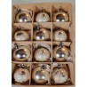 Box of old glass ornament, frosted ornaments and ornaments with pattern/snow, h: 5,5 cm.