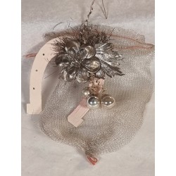 Antique candycontainer with, glass ornaments, Flower and more, h: 13 cm (the sack)