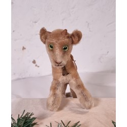 Old Steiff animal, ram with bell and ribbon, h: 14 cm.