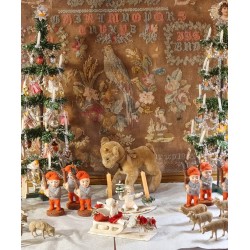 Old Steiff animal, ram with bell and ribbon, h: 14 cm.