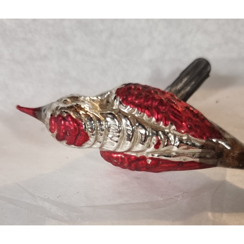 Old glass ornament, birds with nice back pattern, l: 13 - 14,5 cm.