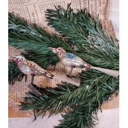 Gammelt glaspynt, fugle, pastel farvede, l: 12 cm.