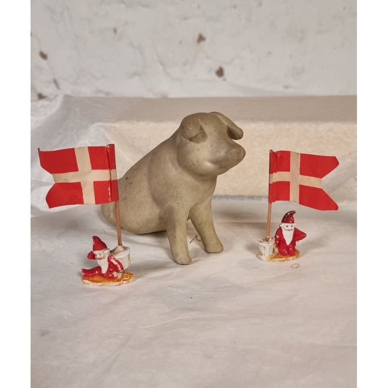 Gammelt lertøj, sparebøsse, gris, mål: 17 x 9,5 cm.