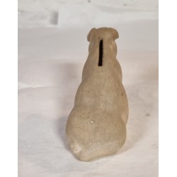 Gammelt lertøj, sparebøsse, gris, mål: 17 x 9,5 cm.