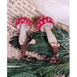 Old glass ornament, mushroom on clip, h: 9 cm.