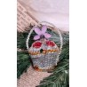 Old glass ornament, flower basket with wire and chenille, h: 7 cm.