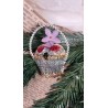 Old glass ornament, flower basket with wire and chenille, h: 7 cm.
