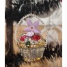 Old glass ornament, flower basket with wire and chenille, h: 7 cm.