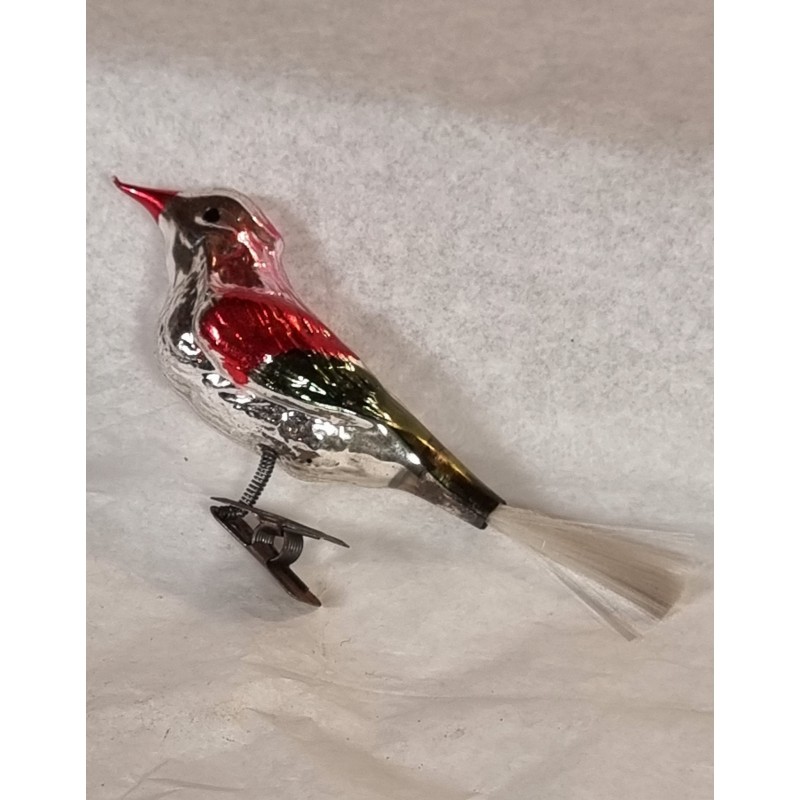 Antikt glaspynt, fugl med kalot, l: 13 cm.