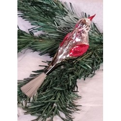 Antique glass ornament, bird with a skull, l: 13 cm.