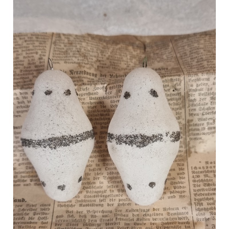 Old Christmas ornaments, white with Mica, h: 9 cm. (2x)