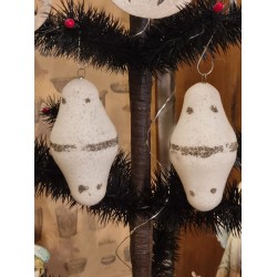 Gammelt julepynt, hvid med sort Mica, h: 9 cm. (2stk)