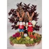 Old display from Erzgebirge with bunnies, h: 15,5 cm (bunnies) 24 cm (leaves behind).