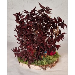 Old display from Erzgebirge with bunnies, h: 15,5 cm (bunnies) 24 cm (leaves behind).