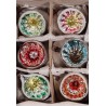 Box of old glass ornaments, colored reflectors, h: 5,5 cm.