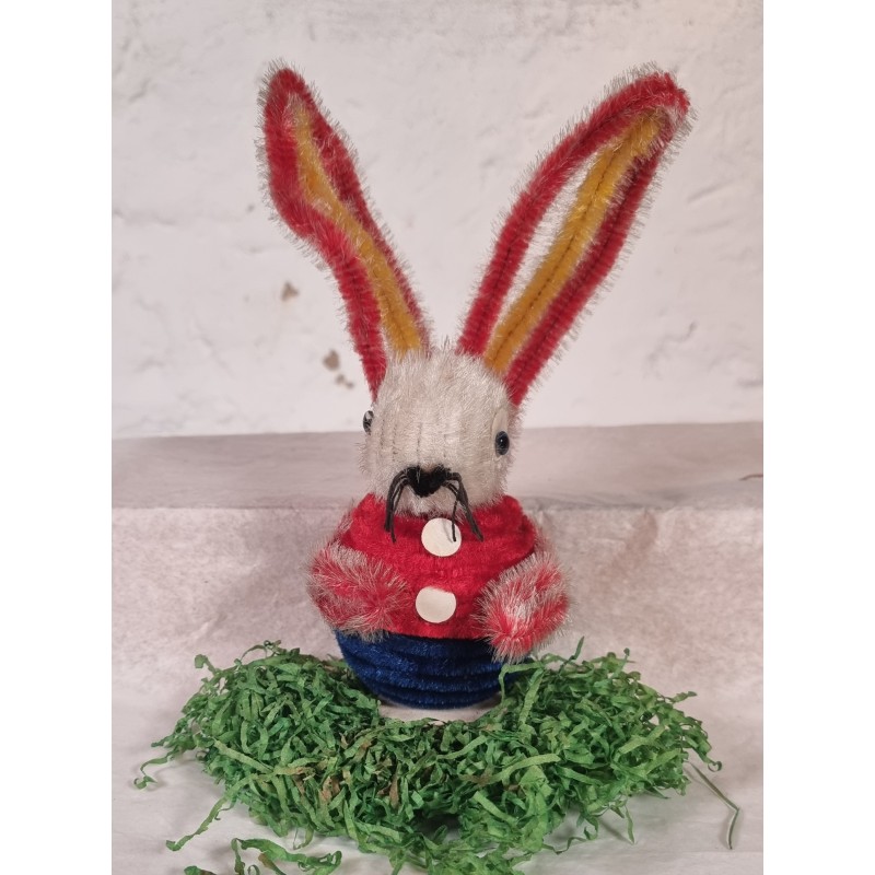 Old candycontainer, chenille bunny, h: 19 cm.