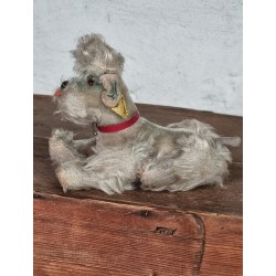 Gammelt Steiff dyr fra 1950èrne, tysk schnauzer, mål: 14 x 14 cm.
