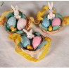 3 old Easter display in a basket with bunnies and eggs, size: 5,5 x 10 cm. 3x.