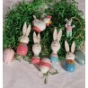 Old Easter ornaments in wood, pastel, h: 3 - 6,5 cm. (9x)