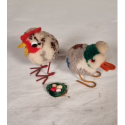 Old Steiff animals, rooster and duck, h: 6,5 cm. (2x)