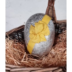 Antique cardboard Easter egg, foil with bow, h: 14 cm.