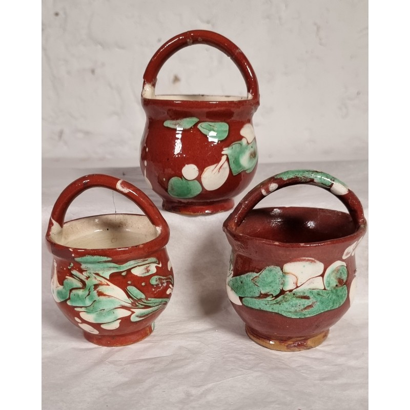 Old pottery, 3 sugar bowls, h: 9,5 cm. (3x)