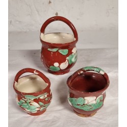 Old pottery, 3 sugar bowls, h: 9,5 cm. (3x)