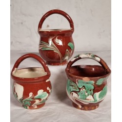 Old pottery, 3 sugar bowls, h: 9,5 cm. (3x)