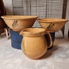 Old pottery with Brains, size: h 14 cm(jug), bowls 18x8 + 23x10 cm. (3x)