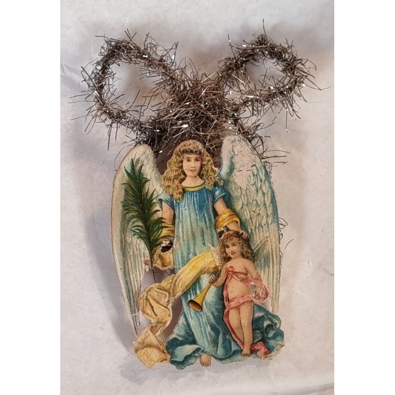 Antique tinsel ornament, angels, h: 12 cm.