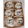 Box with old glass ornaments, silver/snow, h: 6 cm.