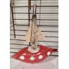 Antique ship/glass with sail in Dresden cardboard and wire, size: 13 x 13 cm.