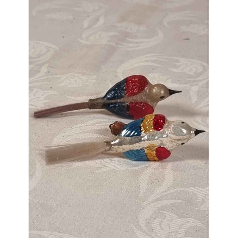 Gammelt glaspynt, 2 fugle med bred ryg, l: 11 cm. (2stk)