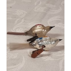 Gammelt glaspynt, 2 fugle med bred ryg, l: 11 cm. (2stk)