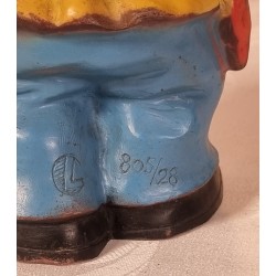 Old German Gartenzwerg, elf with rabbit and carrot, h: 28 cm.